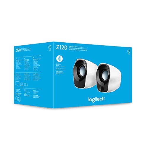 Logitech Z120 Sistema de Altavoces Compacto para PC, Entrada Audio 3.5 mm, USB, Controles Integrados, Distribución de Cable, USB alimentado, Ordenador/Smartphone/Tablet, Blanco/Negro