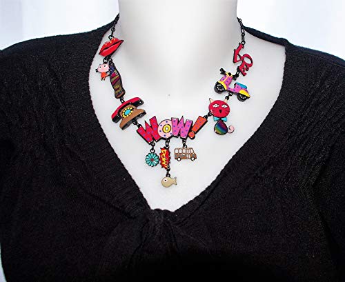 LOL BIJOUX – Collar Pop Art – Gato – Coca – Boca – Vespa – Wow – Rosa – pOpup-Bijoux