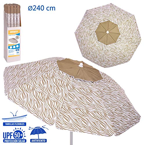 LOLAhome Sombrilla Playa con Soporte antiviento marrón de Fibra de Vidrio y Aluminio (Ø 240 cm)