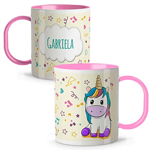 LolaPix Set Desayuno Infantil. Taza/Mantel/Servilleta Personalizados con Nombre y Texto. Varios Diseños a Elegir. Unicornio