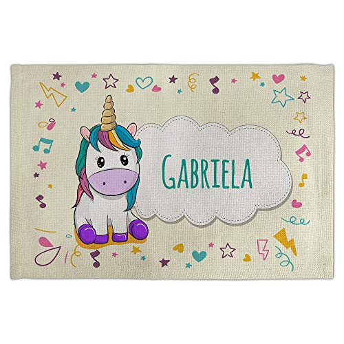 LolaPix Set Desayuno Infantil. Taza/Mantel/Servilleta Personalizados con Nombre y Texto. Varios Diseños a Elegir. Unicornio