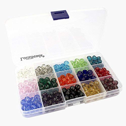 LolliBeads (TM) - Lote de 10 mm de cuentas de cristal facetadas de Rondelle para joyería con caja de contenedores (300 unidades)
