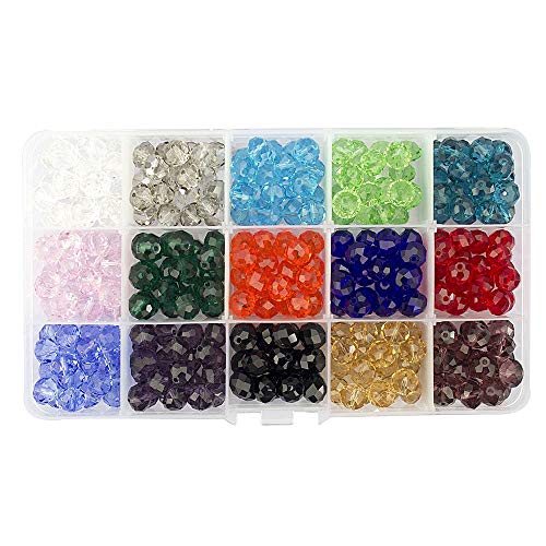 LolliBeads (TM) - Lote de 10 mm de cuentas de cristal facetadas de Rondelle para joyería con caja de contenedores (300 unidades)