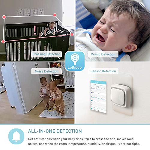 Lollipop camera, cámara para bebés, monitor para bebé, detección de llanto, multistreaming, visión nocturna, soporte para pared, monitor para bebés wifi, detección de cruce (algodón de azúcar)
