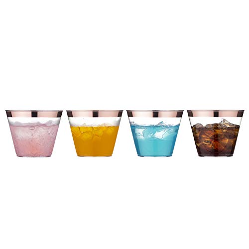 LOMOFI 260 ml Vasos de Plástico Reciclables, 60 Vasos de Plástico Duro Transparente - Lujoso Tazas De Boda Reciclables Tazas Elegantes del Partido - Oro Rosa