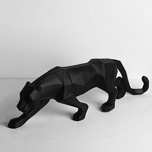 LONGWEI Blanco Pantera Negro Escultura Ornamentos Escultura Geométrica Resina Leopardo Estatua Vida Silvestre Decoración RegaloNegro-pequeño