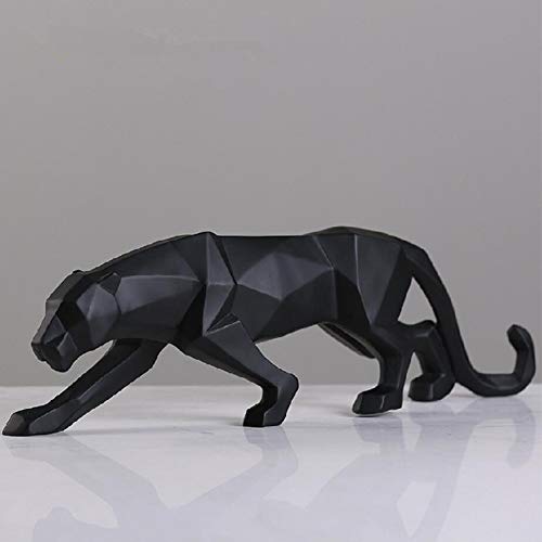 LONGWEI Blanco Pantera Negro Escultura Ornamentos Escultura Geométrica Resina Leopardo Estatua Vida Silvestre Decoración RegaloNegro-pequeño