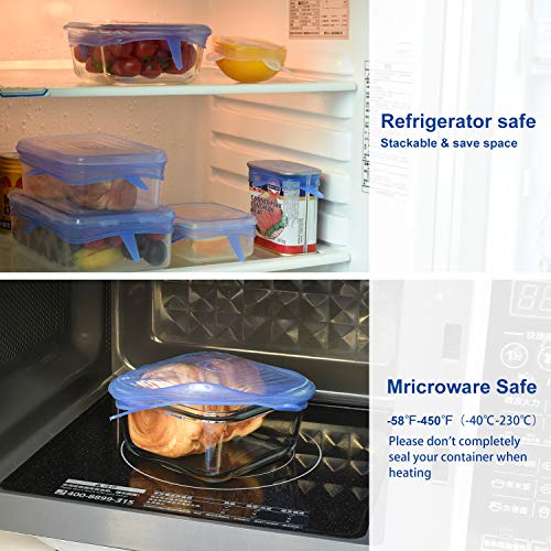 longzon. 6 Piezas Tapas de Silicona Reutilizables Ecológicas Sin BPA, Tapas Cuadradas de Silicona, para Lavavajillas, Microondas, Horno o Refrigerador. - Azul