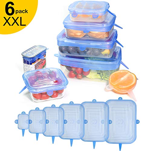 longzon. 6 Piezas Tapas de Silicona Reutilizables Ecológicas Sin BPA, Tapas Cuadradas de Silicona, para Lavavajillas, Microondas, Horno o Refrigerador. - Azul