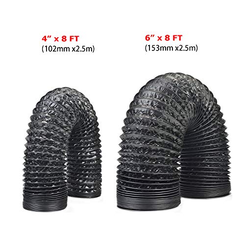 LOOTICH Fuerte Tubo Flexible de Aluminio PVC Ø150mm Longitud 2.5m para Extractor de Aire Climatización Secadora Conducto de Aire de Ventilación Sistemas con 2 Abrazaderas de Acero Negro