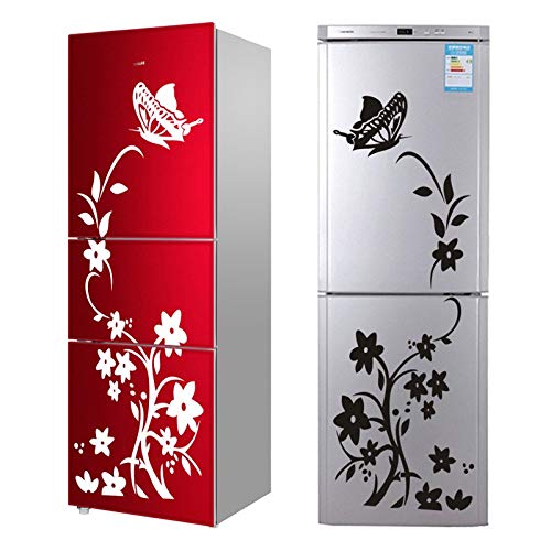 Lorenory Vinilo frigorifico Patrón 2pc Creativo Frigorífico Negro Mariposa Pegatina Pegatinas de Pared decoración del hogar Pared de la Cocina del Mural del Arte de la decoración