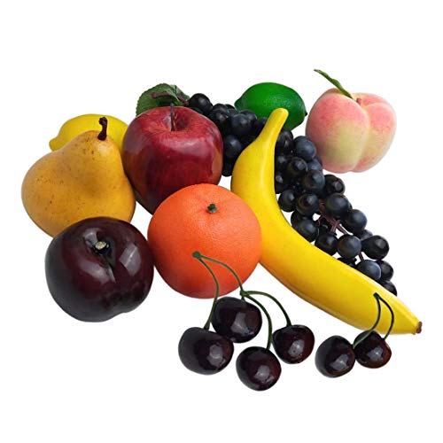 Lorigun Set de Frutas Artificiales para decoración de Accesorios de Frutas Falsas, 10 Tipos de Frutas (Total 12 Piezas)
