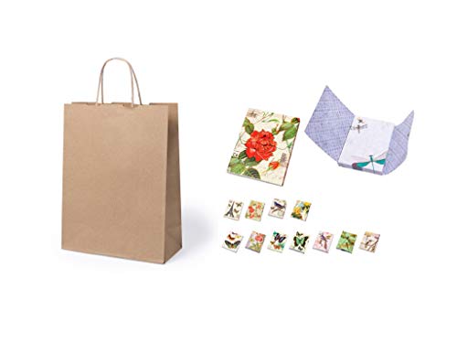 Lote de 100 Bolsas de Papel Kraft 23 x 22 x 9 cm + 3 Blocs de notas Mariposas- 100 Gr/m2 - Bolsas Marrones Kraft Retro Natural