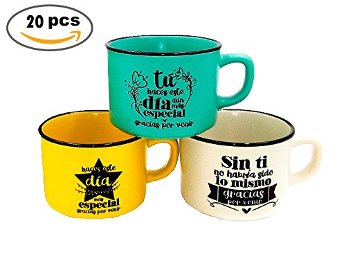 Lote de 20 Tazas con Frases"GRACIAS POR VENIR" - Tazas para Detalles de Bodas, Bautizos y Comuniones. Tazas para regalar en Bodas