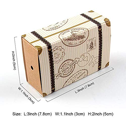 Lote de 50 Cajas para Detalles de Boda Maleta + 50 Pcs Etiquetas Kraft Vintage - Cajitas Originales Travel Viaje para Regalos y Detalles de Bodas, Caramelos, Bombones