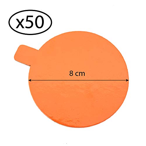 Lote de 50 portatarjetas redondos con lengüeta de cartón. Elección de colores y dimensiones (naranja / limón, 8 cm)