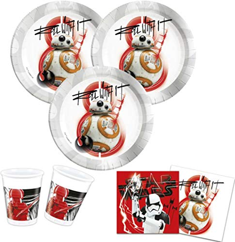 Lote de Cubiertos Infantiles Desechables "Star Wars Último Jedi" (16 Vasos, 16 Platos y 20 Servilletas) .Vajillas y Complementos. Juguetes para Fiestas de Cumpleaños, Bodas, Bautizos y Comuniones.
