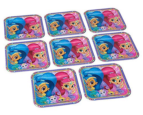 Lote de Cubiertos Infantiles "Shimmer & Shine " (16 Vasos, 16 Platos , 16 Servilletas y 1 Mantel (137 x 243 cm) y 4 Velas.Vajillas. Juguetes. Cumpleaños, Bodas, Bautizos, Comuniones y Eventos. L12