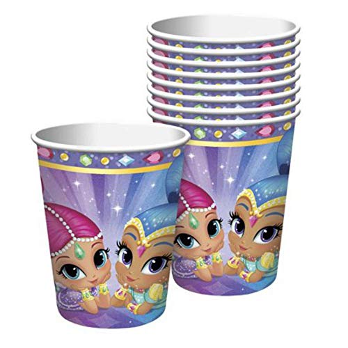 Lote de Cubiertos Infantiles "Shimmer & Shine " (16 Vasos, 16 Platos , 16 Servilletas y 1 Mantel (137 x 243 cm) y 4 Velas.Vajillas. Juguetes. Cumpleaños, Bodas, Bautizos, Comuniones y Eventos. L12