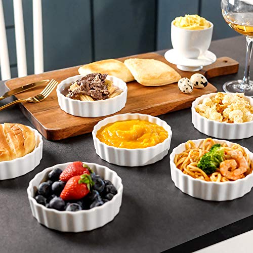 LOVECASA Moldes Redondos de Tarta de Porcelana, Mini Moldes para Soufflé, quiche y tarta pan, Ramequines para Creme Brulee, Muffins Quiches, Pasteles Juego de 6, 12CM, 190ML