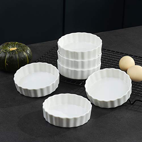 LOVECASA Moldes Redondos de Tarta de Porcelana, Mini Moldes para Soufflé, quiche y tarta pan, Ramequines para Creme Brulee, Muffins Quiches, Pasteles Juego de 6, 12CM, 190ML
