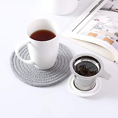 LOVECASA Tazas de Té con Tapa y Filtro Acero inoxidable 450 ML, Tisana de Porcelana Blanco