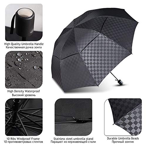 Love+dj Paraguas Automático Plegable, 144 cm Doble Capa Oscura cuadrícula Paraguas de la Lluvia de Las Mujeres de los Hombres 4Folding 10Ribs a Prueba de Viento de la Familia de neg