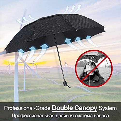 Love+dj Paraguas Automático Plegable, 144 cm Doble Capa Oscura cuadrícula Paraguas de la Lluvia de Las Mujeres de los Hombres 4Folding 10Ribs a Prueba de Viento de la Familia de neg