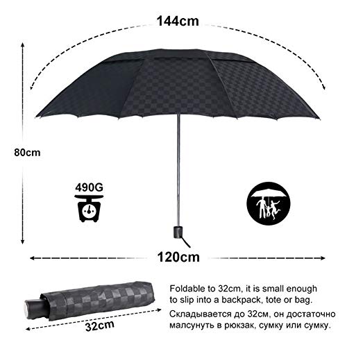 Love+dj Paraguas Automático Plegable, 144 cm Doble Capa Oscura cuadrícula Paraguas de la Lluvia de Las Mujeres de los Hombres 4Folding 10Ribs a Prueba de Viento de la Familia de neg
