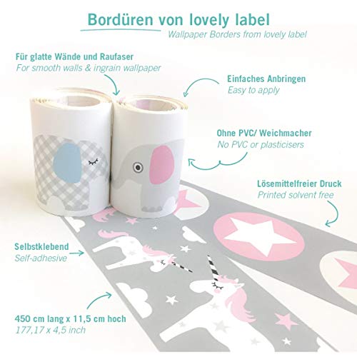 lovely label, cenefa autoadhesiva, 450 x 11.5 cm, diseño de animales con corcino, rosa-beige