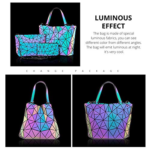 LOVEVOOK Geométrico Conjunto de Bolsos de Mujer, Regalo del dia de las madres, 3pcs Bolso Bandolera Bolso Cruzado Billetera,Elegante Bolso Señora Tote PU Cuero