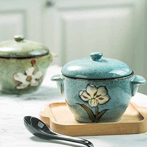 LOYWT Taza de estofado de cerámica Cuenco Estofado de Agua Taza de estofado binaural para el hogar con Tapa Estofado de Huevo Flan de Vapor Taza de estofado Olla de Sopa-bermellón/sin Cuchara