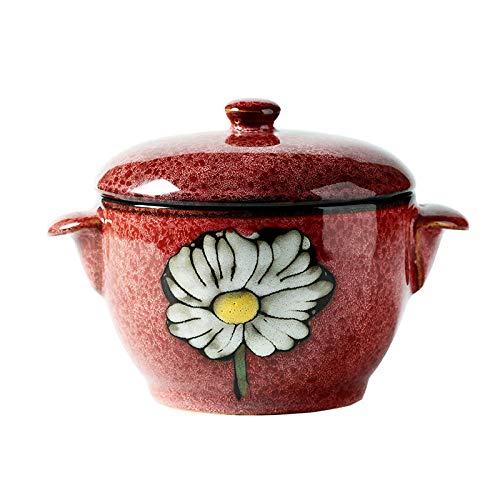 LOYWT Taza de estofado de cerámica Cuenco Estofado de Agua Taza de estofado binaural para el hogar con Tapa Estofado de Huevo Flan de Vapor Taza de estofado Olla de Sopa-bermellón/sin Cuchara