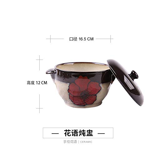LOYWT Taza de estofado de cerámica Cuenco Estofado de Agua Taza de estofado binaural para el hogar con Tapa Estofado de Huevo Flan de Vapor Taza de estofado Olla de Sopa-bermellón/sin Cuchara