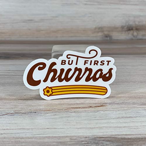Lplpol - Juego de 3 pegatinas de vinilo antipolvo, diseño de churros con texto en inglés "but First Churros"