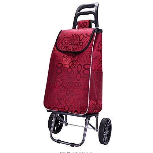 LQBDJPYS Gran Capacidad de Peso Ligero Ruedas de carros autoservicio Empuje del Bolso del Carro con Las Ruedas de Patrones de diseño Ruedas (Color : Red)