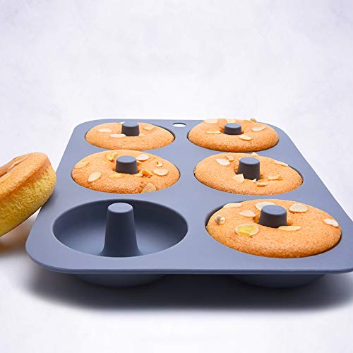 LQG Rosquillas Molde De La Torta del Molde del Silicón Fácil Desmoldeo 6 Tazas para Hornear Pan para Fiesta De Cumpleaños O La Ducha De Bebé Temas De La Torta, Primero De La Magdalena,Gris