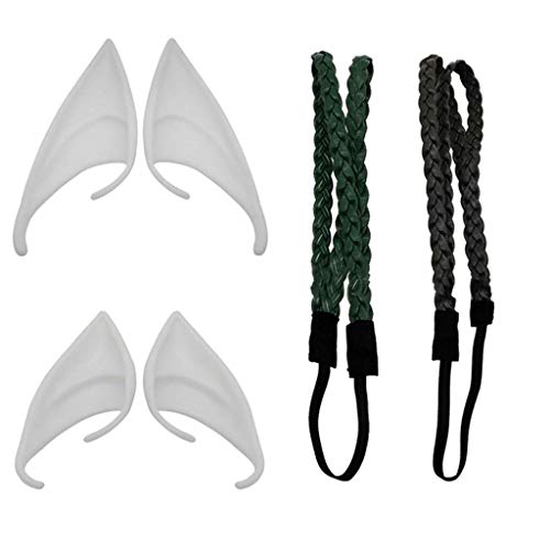 LQH 2 Pares Orejas Fantasía Látex Hobbit Duende con 2 Ordenadores Trenza del Pelo de la Venda for el Traje del Anime de Cosplay del Partido de la Mascarada (Size : C)