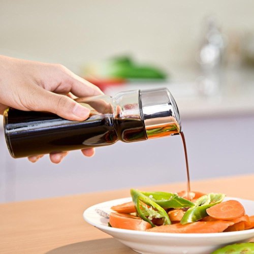 LS Kitchen - Set de Vinagrera y Aceitera - Acero Inoxidable y Cristal - 4 Piezas