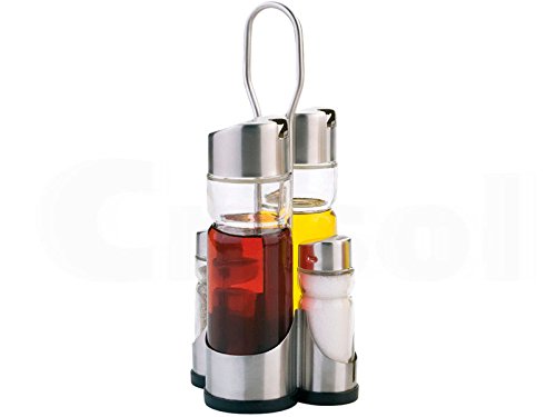 LS Kitchen - Set de Vinagrera y Aceitera - Acero Inoxidable y Cristal - 4 Piezas