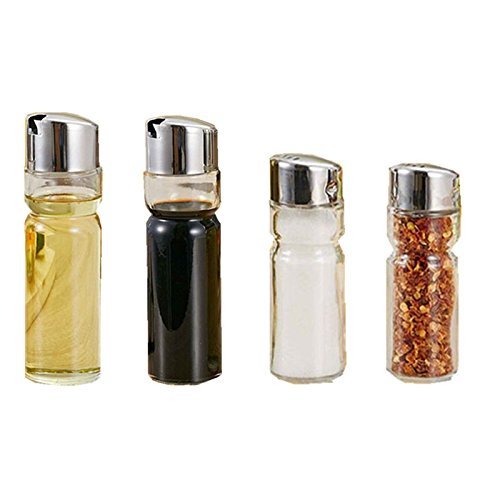 LS Kitchen - Set de Vinagrera y Aceitera - Acero Inoxidable y Cristal - 4 Piezas