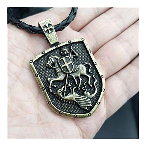 LSBXWL Nostalgia 1pcs Hombres Collar Santa Cruz Escudo de protección Medalla Colgante (Metal Color : Antique Bronze Plated)