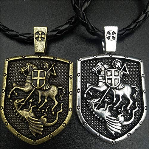 LSBXWL Nostalgia 1pcs Hombres Collar Santa Cruz Escudo de protección Medalla Colgante (Metal Color : Antique Bronze Plated)