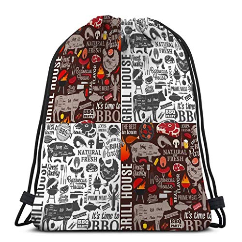 Lsjuee - Bolsas de gimnasia con cordón, ligeras, de lona, ​​para baile, Mochila deportiva para hombres y mujeres, barbacoa, barbacoa, carne, verduras, cerveza, equipo, iconos, café, bar, restaurante,