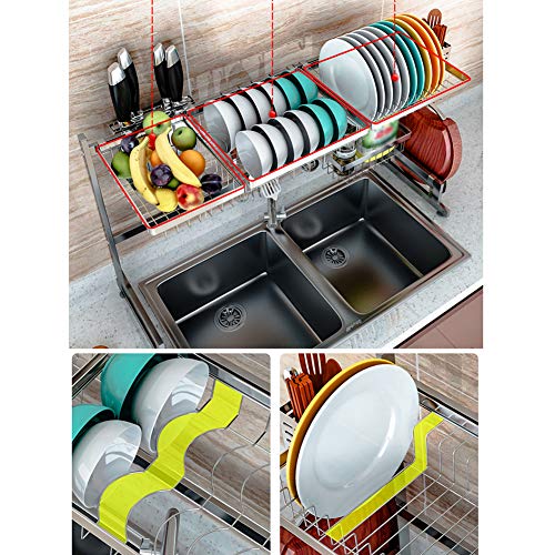 L&T sobre El Fregadero Escurreplatos Baldas Cocina,Acero Inoxidable Escurridor De Platos con Soporte For Utensilios Estante para Platos Organizador Encimera Plata 91cm(36inch)