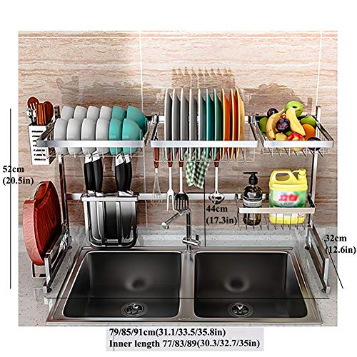 L&T sobre El Fregadero Escurreplatos Baldas Cocina,Acero Inoxidable Escurridor De Platos con Soporte For Utensilios Estante para Platos Organizador Encimera Plata 91cm(36inch)