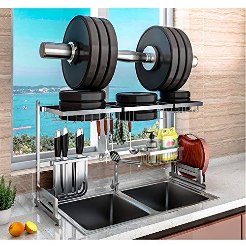 L&T sobre El Fregadero Escurreplatos Baldas Cocina,Acero Inoxidable Escurridor De Platos con Soporte For Utensilios Estante para Platos Organizador Encimera Plata 91cm(36inch)