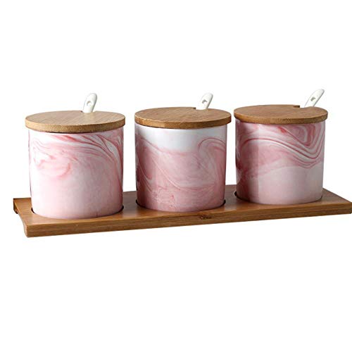 LTE 3 unids/Set Tarro de Especias patrón de cerámica Sal azúcar pimentero Caja de condimentos Accesorios de Cocina Estante para Botellas de Almacenamiento, Rosa 3 Fotos