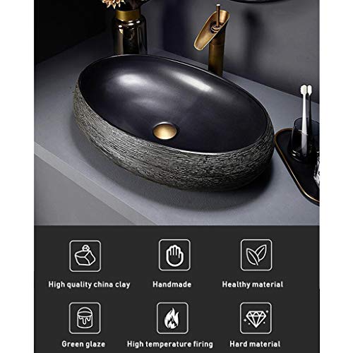 LTINN Recipiente sobre encimera Negro Retro de Estilo Chino, único baño de cerámica artística Cuadrado Ovalado Redondo Rectangular, Lavabo de tocador, Lavabo Superior