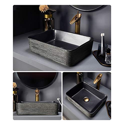 LTINN Recipiente sobre encimera Negro Retro de Estilo Chino, único baño de cerámica artística Cuadrado Ovalado Redondo Rectangular, Lavabo de tocador, Lavabo Superior